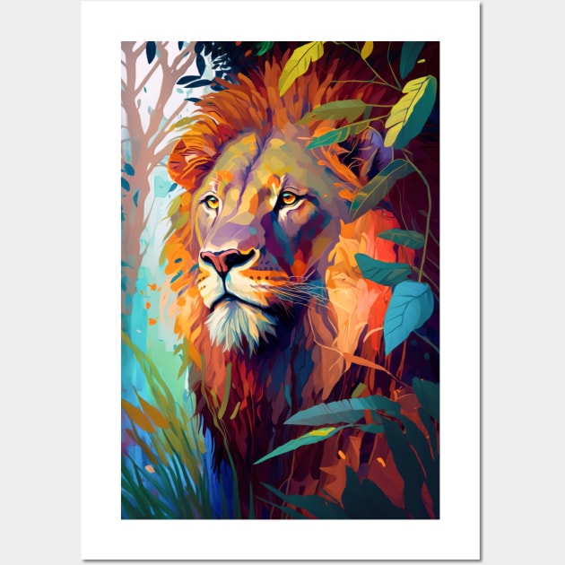 Lion Animal Portrait Painting Wildlife Outdoors Adventure Wall Art by Cubebox